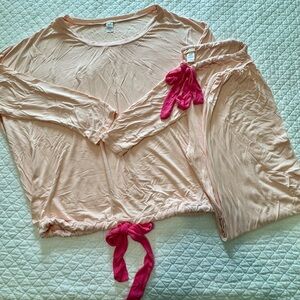 Eberjey Light Pink Pajama Set with Hot Pink Tie Details